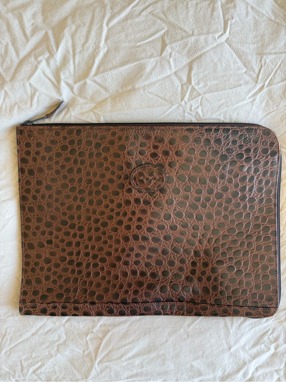 Mario Valentino Brown Croc-Embossed Leather Zip Clutch